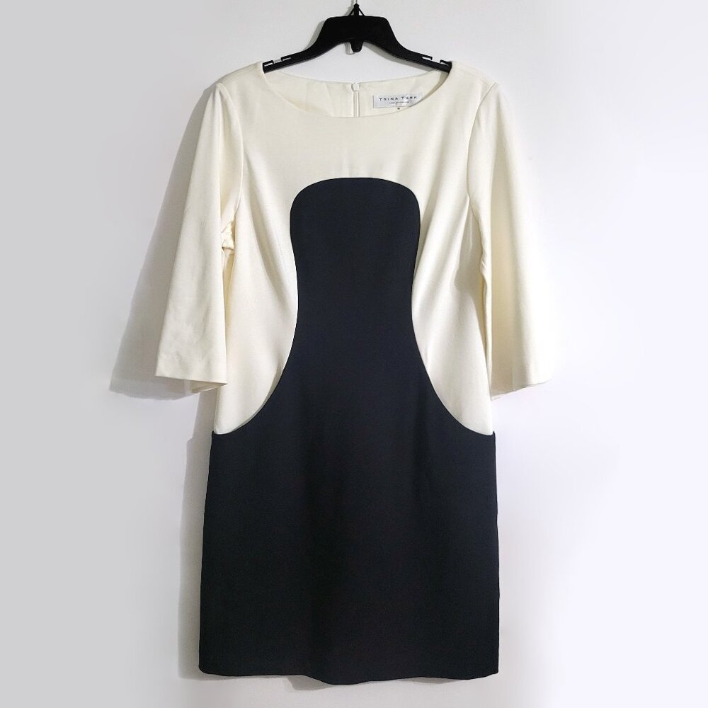 Trina Turk Womens Color Block Sheath Dress Size 10 3/4 Sleeve Pockets Lined